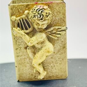 Vintage Cherub with a Harp Metal Matchbox Case - Ivory Color Accent